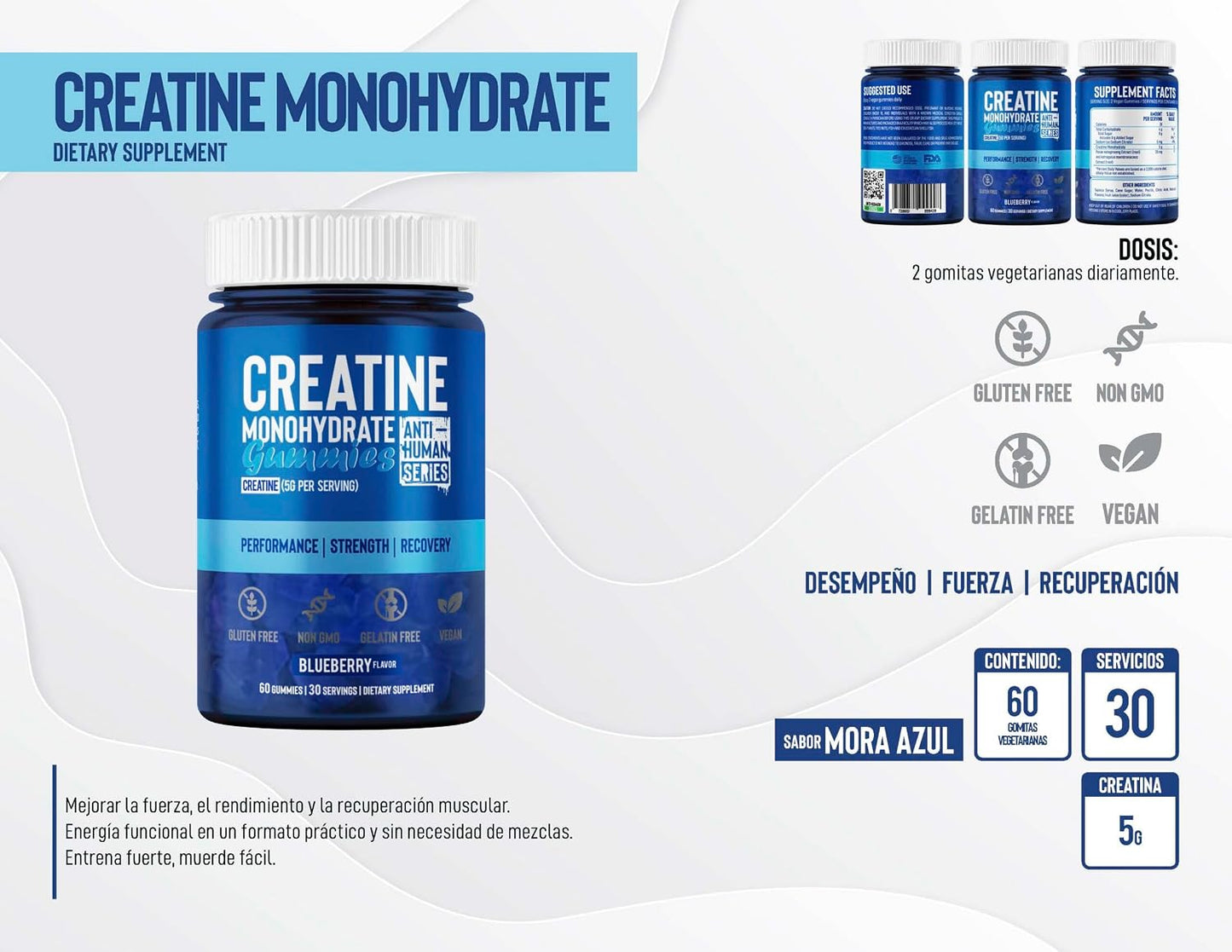 CREATINA MONOHIDRATADA ANTI-HUMAN 60 GOMITAS