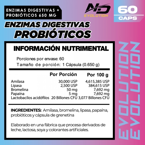 PROBIOTICOS + ENZIMAS DIGESTIVAS ND EVOLUTION 60 CAPS