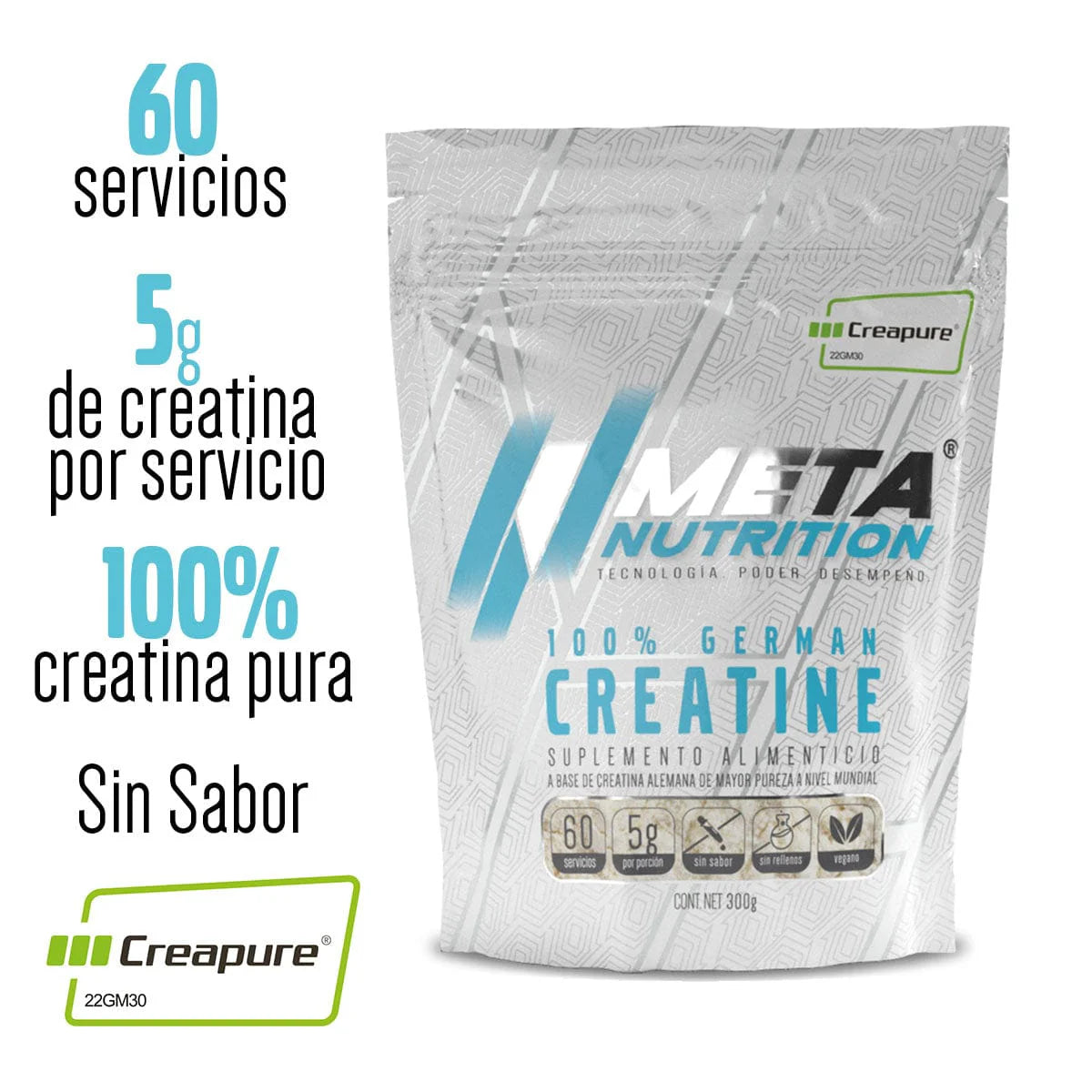 CREATINE 100% GERMAN  META NUTRITION 60 SERVICIOS CREAPURE
