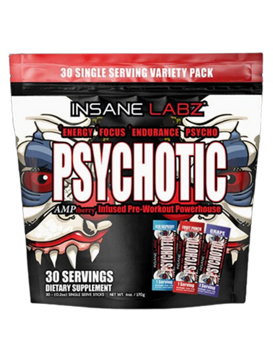 PRE-WORKOUT PSYCHOTIC RED STICKS INSANE LABZ 30 SERVES 6 OZ (BLUE RASPBERRY/FRUIT PUNCH/GRAPE)