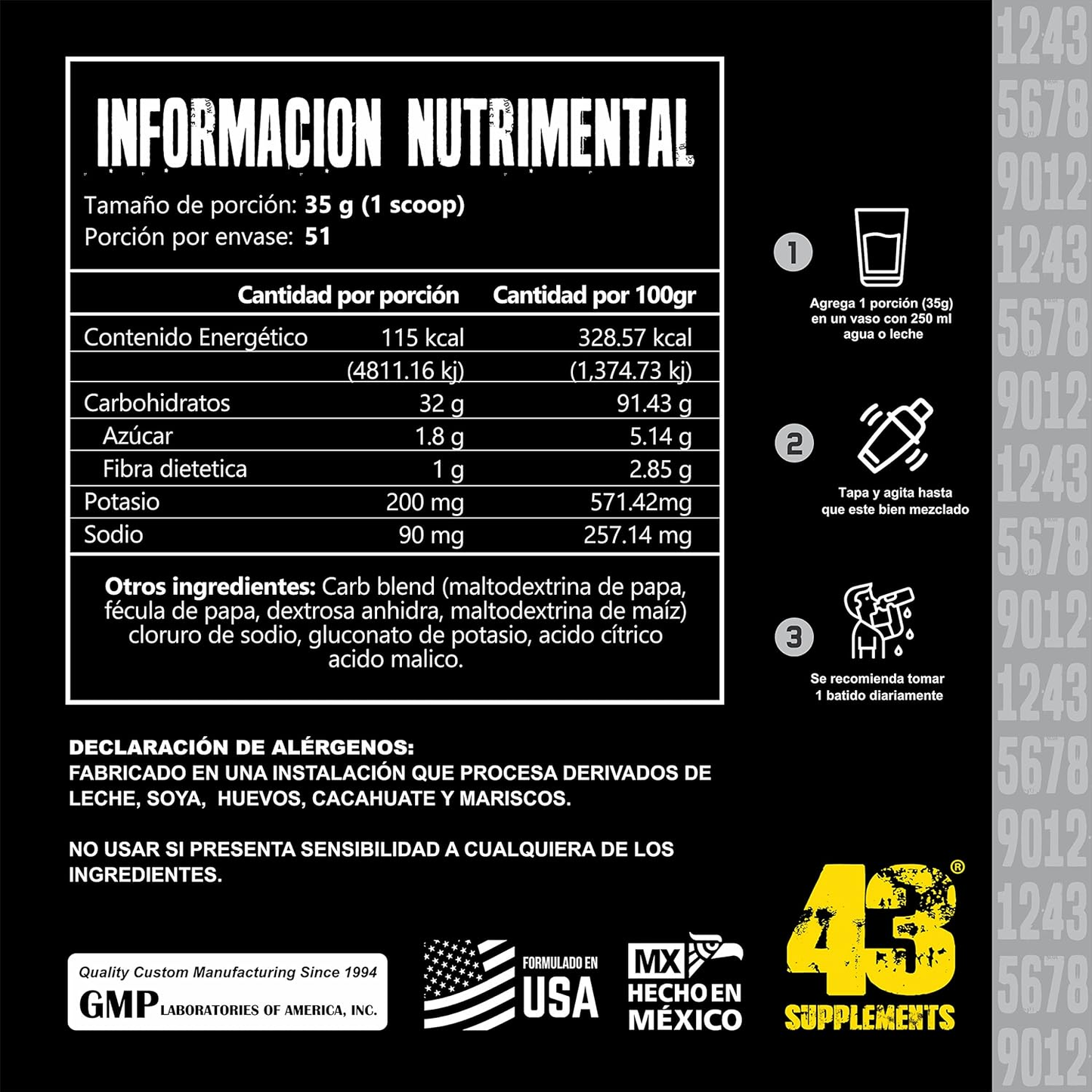 CARB-UP 43 SUPPLEMENTS 115 SERVICIOS 1.8KGS (4LBS)