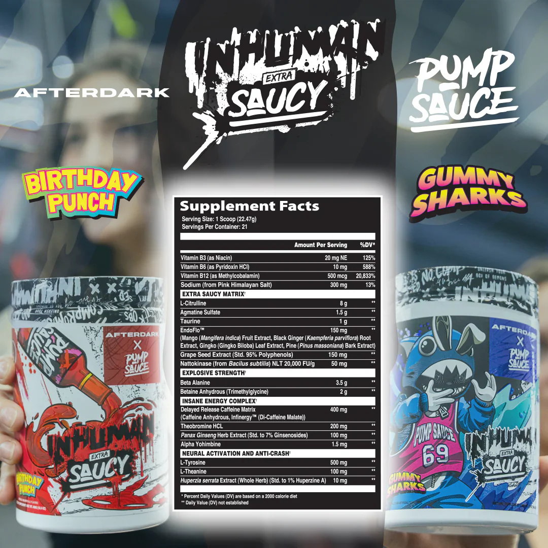 PRE ENTRENO INHUMAN EXTRA SAUCY AFTER DARK LABS 21 SERVICIOS 16.05OZ BOTE