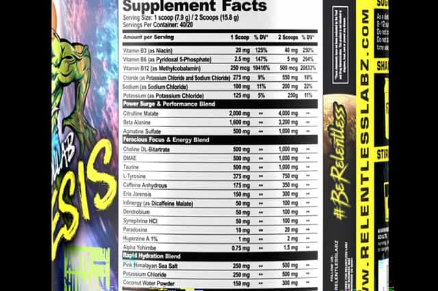 PRE WORKOUT NEMESIS DMAE 1000MG  (COLAB. RELENTLESS LABZ+ANTI-HUMAN) 40/20 SERVICIOS 316 GRS