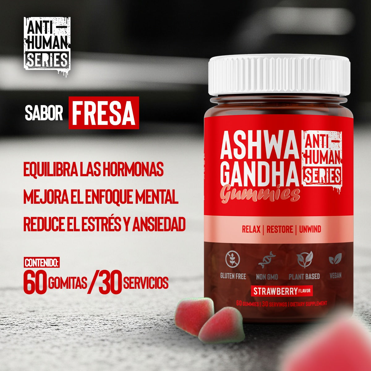 ASHWAGANDHA ANTI-HUMAN 60 GOMITAS– suplementos-vikingo-gt