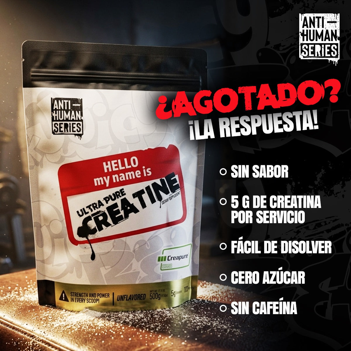 CREATINE ULTRA PURE ANTI-HUMAN 100 SERVIDAS CREAPURE BOLSA