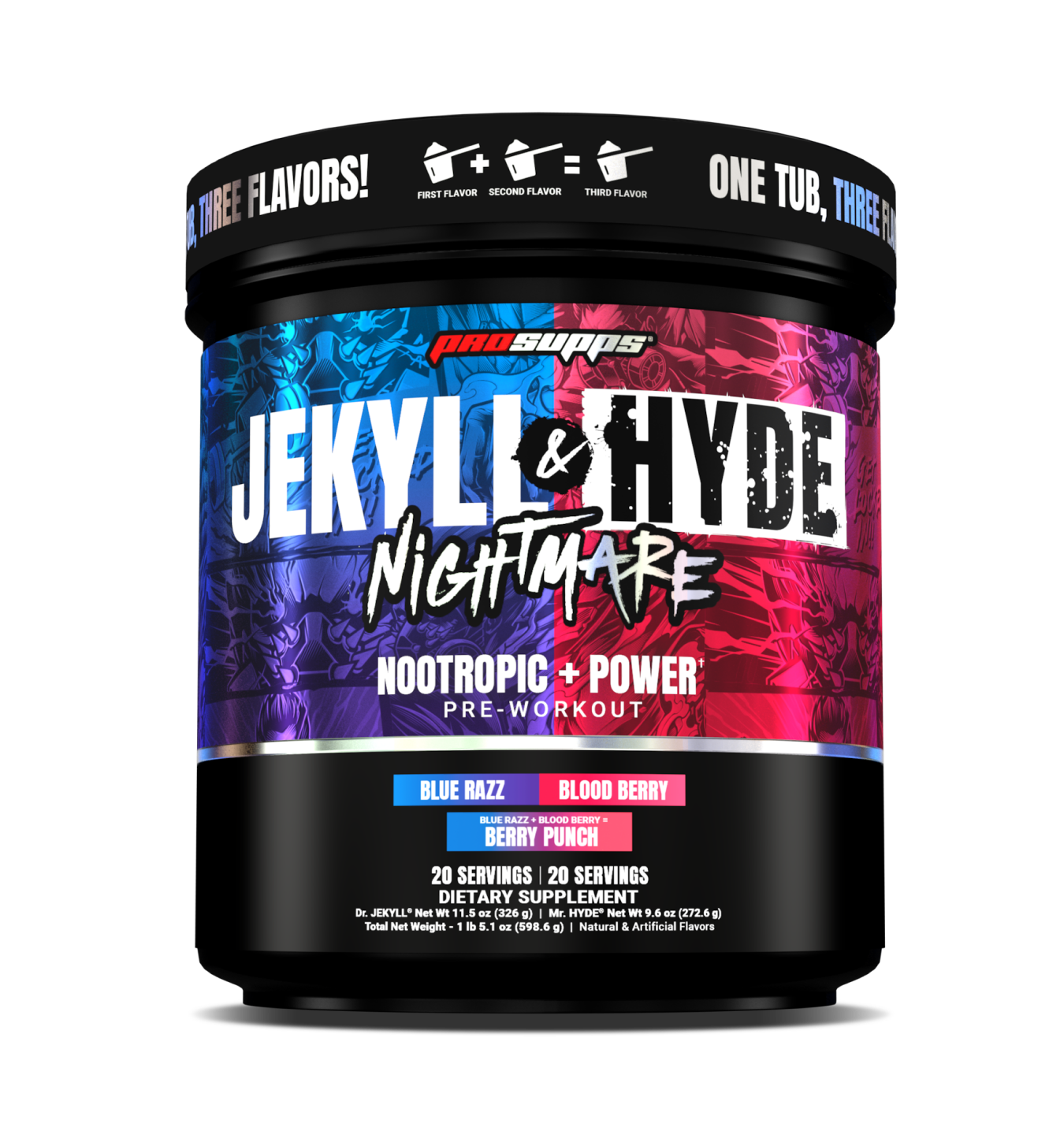 PRE-ENTRENO PROSUPPS JEKYLL & HYDE DUAL TUB (TRES SABORES EN UNO) 40 SERVICIOS