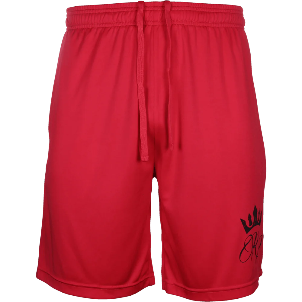 RP CROWN RED SHORTS WITH BLACK LETTERING
