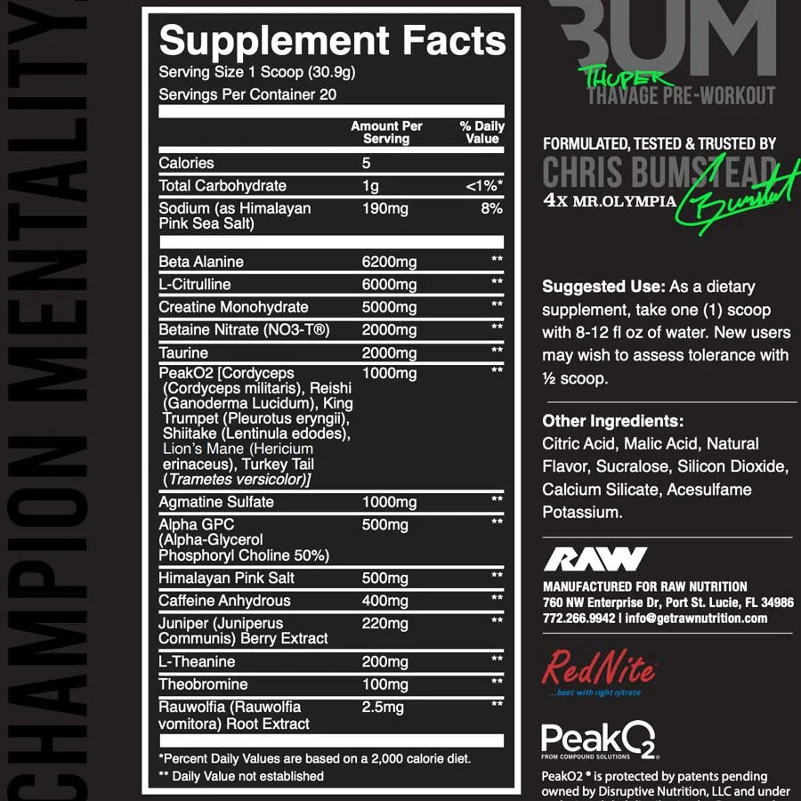 PRE WORKOUT C BUM THUPER CHAMPION MENTALITY 20 SERVICIOS